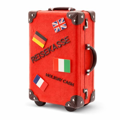 Topshop24you Koffer-Spardose, Retro Reisekasse, Harz, 15 x 11 x 5 cm, Rot