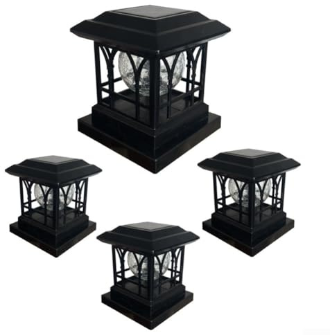 2 Stück Craquelé-Glas-Solar-Pfostenkappen-Lichter, Dual-Modus, LED-Zaundeck-Säulenabdeckung, IP44 wasserdichte Außenlandschaft für Beleuchtung für Garten, Terrasse, Hof, Schwarz (7 Farben gelb)