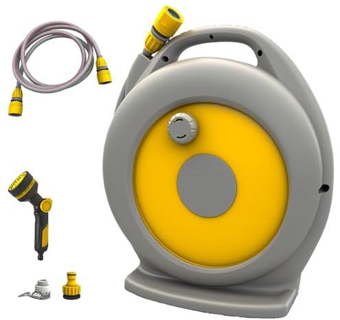 20+2m Schlauchtrommel mit Aufroller & 10 Sprühmodi – Automatische Schlauchaufrollung, Schnellanschluss, Gartenschlauch Schlauchbox für Auto waschen, Gartenbewässerung & Haustierpflege