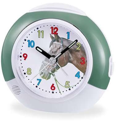 Atlanta Kinderwecker ohne Ticken mit Pferde Motiv Grün - 10 cm - 2149/6