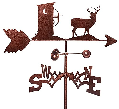 Jagd-Hirsch-Wetterfahne, Edelstahl-Wetterfahne mit Dachmontage, Windrichtungsanzeige, vom Wind verweht, Garten-Metalldekorationen für den Außenbereich, Dach, Bauernhof, Hof