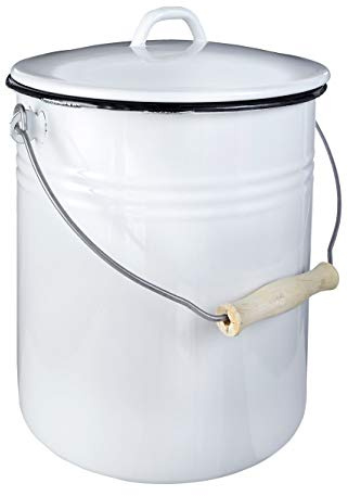 Mülleimer mit Deckel emailliert, weiß, 10 Liter | PFAS-frei | Schnitt- & kratzfeste Oberfläche | Leicht zu reinigen | Vielseitig verwendbar | Für Küche & Haushalt