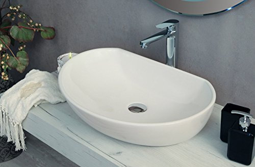 Yellowshop - Lavabo Da Appoggio Cm 60 x 41 Bacinella Lavandino Lavello In Ceramica Bianco Sanitari Bagno Design Moderno Modello Ambient