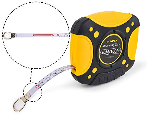 Gunpla Cinta Métrica 30M/100FT, Escala Métrica y en Pulgadas, Cinta en Acero, Flexómetro con Funda de Goma, Herramienta Profesional de Medición