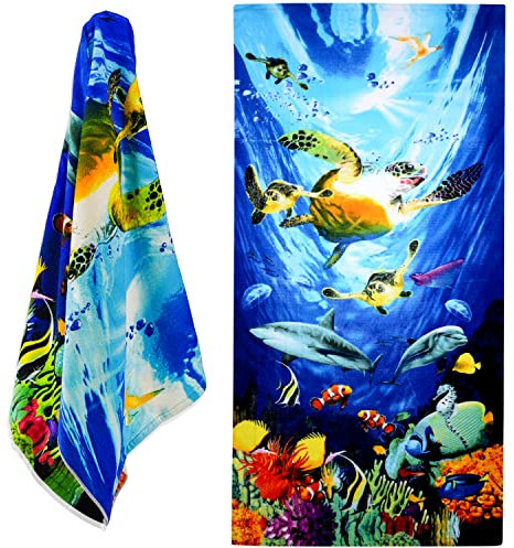 GEEZY Microfibre Beach Towel, Ocean Turtles Design - Quick Drying, Lightweight, Sand-Free, Large & Durable, Summer Vibe - Beach Essentials for Travel, Holiday, Swimming, Sauna, Adults & Kids, 70x140cm