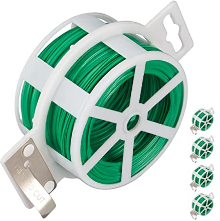 Relaxdays Fil de Fer Jardin, Lot de 10, 50 m, enrobage Plastique, Our Plantes, en Bobine, coupeur, Inoxydable, Vert