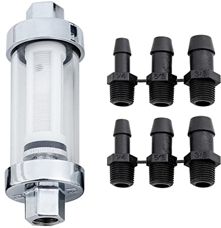 CarBole Filtro del Carburante per Moto,Filtro Benzina in Vetro Cromato,Dimensione Adatto per 1/4, 5/16, 3/8,Elemento Filtrante Sostituibile,Filtro per Gasolio per ATV Dirt Pit Bike Moto Scooter