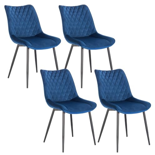 WOLTU Dining Chairs Set of 4, Velvet Chairs for Kitchen/Living Room/Bedroom, with Padded Seat and Backrest, Blue
