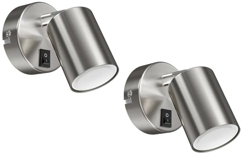 ledscom.de 2x Wandspot WAIKA, einflammig, mit Schalter, GU10, chrom matt, inkl. GU10 LED Lampe (weiß, 6,74W, 630lm, 100°)