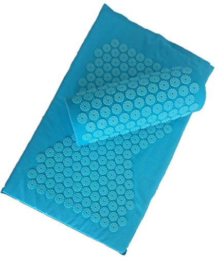 NX Shakti Akupressurmatte, Massagematte, Massagegerät, Kissen, Rückenentlastung, Körperschmerzen, Spike-Matte mit Kissen, Himmelblau