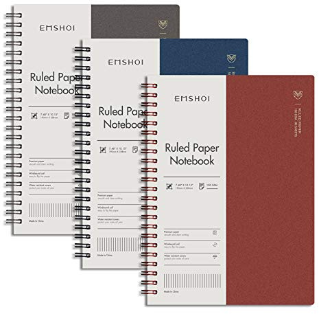 EMSHOI Lined Journal Spiral Notebook 7.48 x 10.15 - 3 Pack 480 Pages 100gsm Thick Paper, B5 Large Notebooks College Ruled, Plastic Hardcover Journals for Writing Women Men Work School Supplies