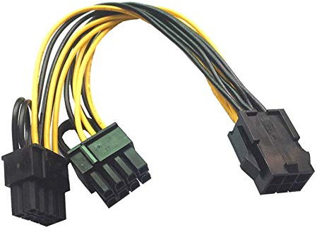 Bolwins R01S grafikkort strömadapter – 6-stifts PCIe till 2 x 8 stift (6+2) PCI-Express-adapter, 18 cm GPU VGA Mining-videokortomvandlarkabel, PCI Express strömkabel