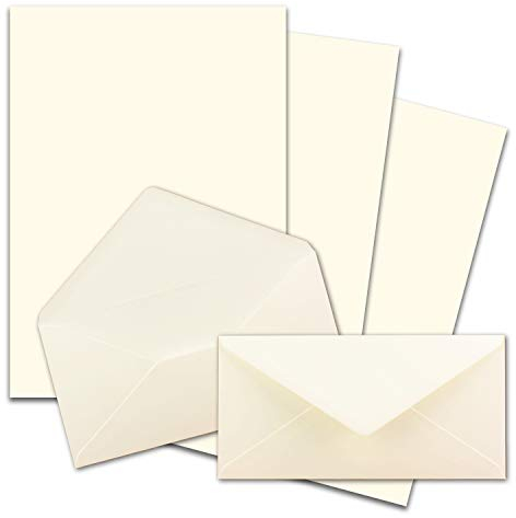 25x Briefpapier Set DIN A4 mit DIN Lang Briefumschlägen, Nassklebung - Naturweiß - mattes Schreibpapier mit Kuverts - FarbenFroh by GUSTAV NEUSER