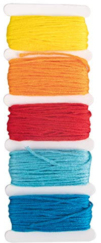 Rayher 53564990 Baumwoll-Garn Stitch & Knot, Regenbogentöne, 5 Farben je 10 m (50 m), Kreuzstich-Garnset, Stickgarn Set, Knüpfgarn, Garn für Freundschaftsbänder