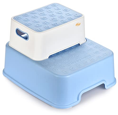 QHYK Marchepied Double tabourets, antidérapant Sécurité Tabouret séparable, Tabourets Enfants et Adultes, Apprentissage des Toilettes, Baignoire, brossage des Dents, Lavage des Mains, Bleu