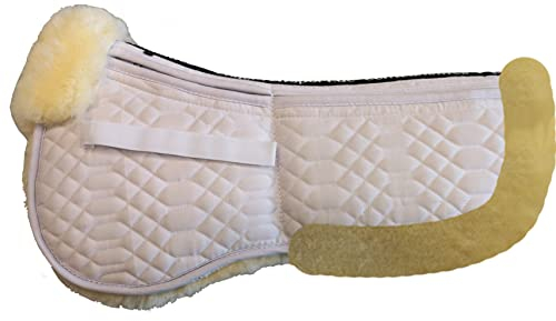 Engel Reitsport | SAKIS2AP-L-WEI-MED | Sattelkissen aus echtem Merino Lammfell | Korrektur Aufpolsterbar | mit Fellrand v&h | L | Stoff weiß Fell med.