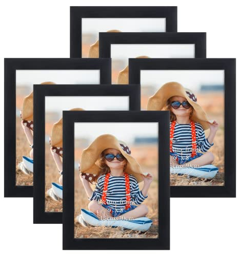 EXYGLO 6er Set Bilderrahmen 15x20 cm, Schwarz Fotorahmen Collage für 20x15 cm Fotos und Bilder, Dunkler Rahmen Leicht und Dünn - Wand- oder Tischaufsteller