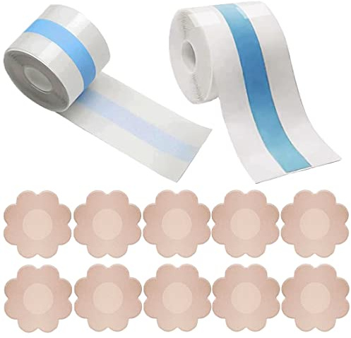 Klebe BH Push Up Brust Tape Transparent – BH Rückenfrei Trägerloser BH & 10 Teiligen Nippel Aufkleber | Unsichtbarer Busen Tape für Bruststraffung A-G | Sticky Body Tape für Push-up-Form & Halt (5m)