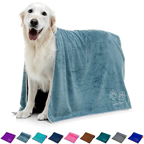 Lucky Paws® Hundehandtuch - 140x70cm XL Hundehandtuch extra saugfähig - schnell trocknend, luxuriös weiches Hunde Handtuch Hundebesitzer und Hunde Zubehör (1er-Pack, Petrolblau)