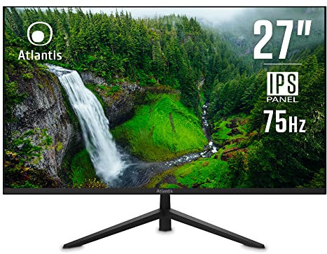 ATLANTIS Monitor 27 pollici, schermo 27 IPS 75Hz, Full HD 1920x1080, VGA HDMI, FreeSync, Uscita Audio/Cuffie, inclinabile, risposta 5ms, Contrasto 1000:1, Angolo 178/178, Cavo HDMI 1,5m