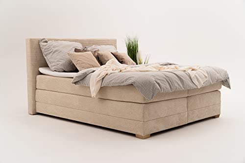 domyou Boxspringbett 200x160 mit matratze, polsterbett mit bettkasten 2X 200 Liter, matratze 200x160, polsterbett mit Topper, Bettkasten Behälter, Schlafzimmer, Elegante, Beig