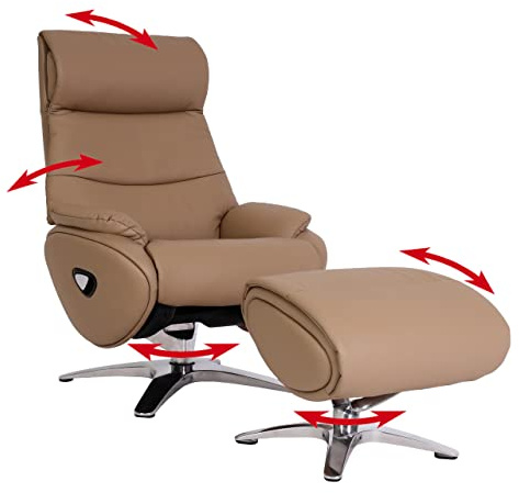 Mendler Relaxsessel mit Hocker HWC-K98 Echtleder/Kunstleder - Taupe | Fernsehsessel, Sessel, Liegefunktion, drehbar