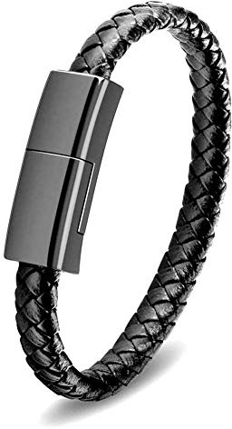 USB C laddning armband kabel mode bärbar läder flätad handled dataladdare kort sladd present perfekt födelsedag/alla hjärtans dag din familj älskare vänner (USB C till USB C-22.5CM)