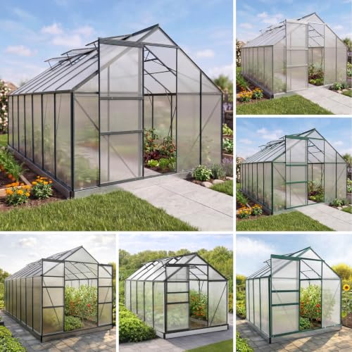 BRAST Gewächshaus Aluminium mit Fundament | TÜV geprüft | 42 Modelle | 130x190x195cm - 490x250x235cm, 6mm Hohlkammerplatten, rostfrei wetterfest temperaturbeständig | 430x250x205cm Grau