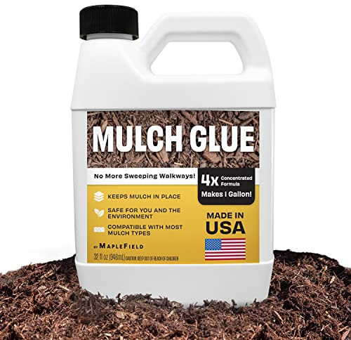Maplefield Mulch Glue Concentrate - 32 oz, Clear Eco-Friendly Liquid - 4X Strength Landscape Adhesive for Rubber, Bark, Pine Straw & Gravel - Makes 1 Gallon of Sticky Bond