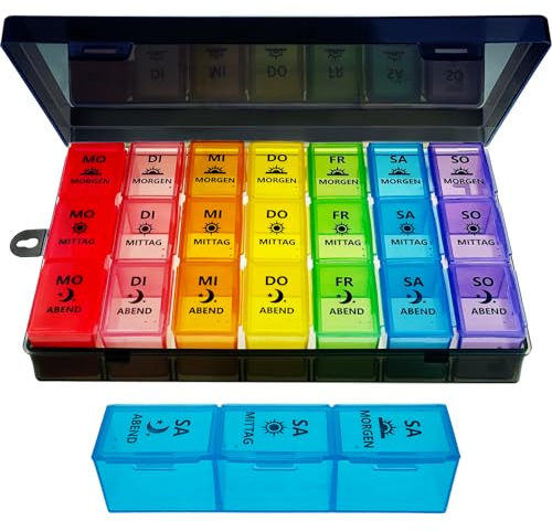 ZVZM Tablettenbox 7 Tage Morgens Mittags Abends, Pillendose 7 Tage, Tablettenbox 7 Tage 3 Große Fächer, Medikamentenbox 7 Tage 3 Fächer, Tabletten Organizer FüR Kinder äLtere und Arthritische HäNde.