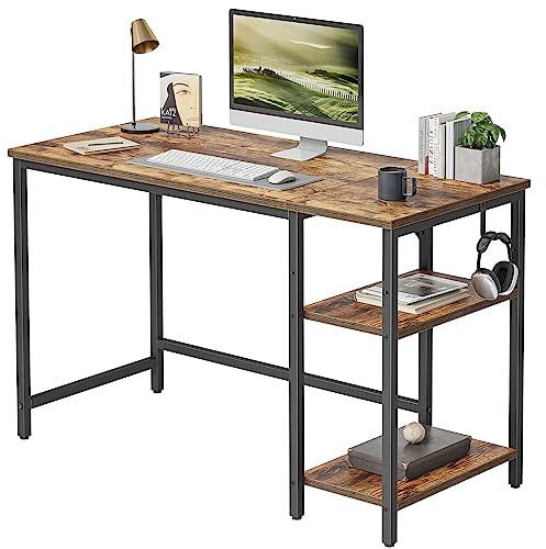 CubiCubi Computer Desk, 120 x 48 cm Office Desk with Reversible Storage Shelves, Small Table Modern Style for Study, Bedroom, Living Room, Rustic Brown