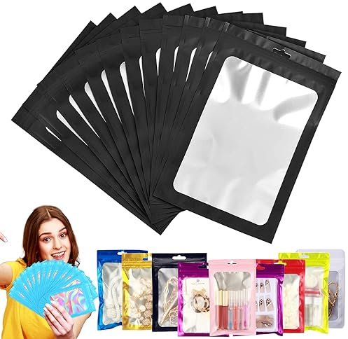 Sacchetti con chiusura lampo in lamina nera, grandi confezioni olografiche in Mylar a prova di odore, 10 pezzi, 30 x 40 cm, richiudibili, sacchetti con chiusura ermetica, per alimenti, gioielli
