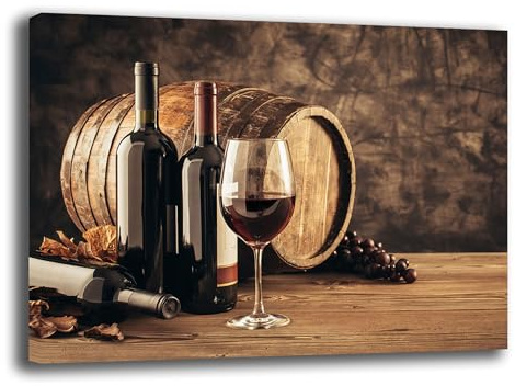 Printerland Quadro Moderno VINO BOTTE CALICI Quadri moderni Cucina Ristorante PUB su tela da Parete XXL grande Stampa su tela canvas Sala Pranzo Decorazione Murale muro Arredo (70x100 cm, 5)
