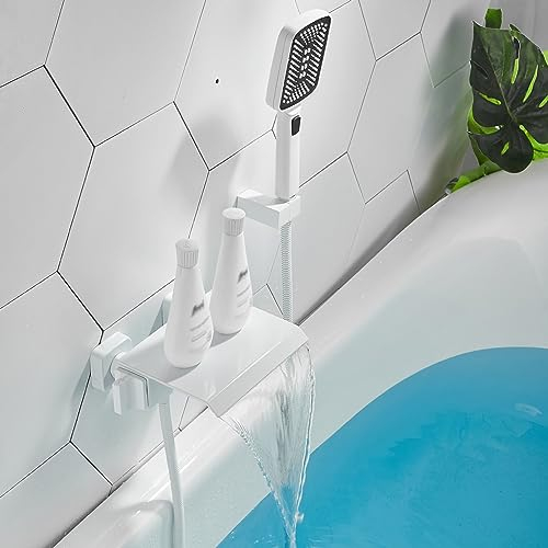XJTNLB Mischbatterie Badewanne mit Brause Wasserhahn Wandmontage Badewannenarmatur Wasserfall mit 3 Modi Handbrause Weiß