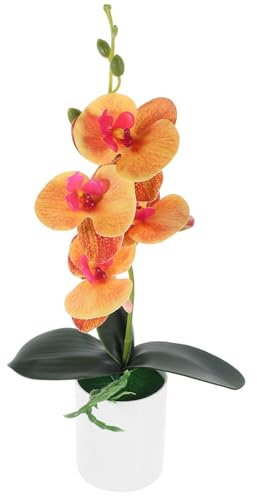ifundom Artificial Potted Orchid Simulated Phalaenopsis Tabletop Decoration Desktop Faux Potted Plant for Home Office Party Centrepiece Small Spaces Orange