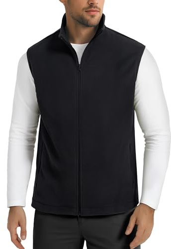 MAGCOMSEN Men's Fleece Vests Outerwear Zip Up Sleeveless Jacket with Pockets for Casual Hiking Golf Outdoor Winter Fall Black, L