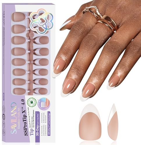SAVILAND French Press On Nails: Kurze Mandel Long Lasting Fake Press On Nails,150PCS Nude Soft Gel French Nägel zum Aufkleben,Nageltips Für Gelnägel,SSProTip X™ Natural & Thick Nagelspitzen Set