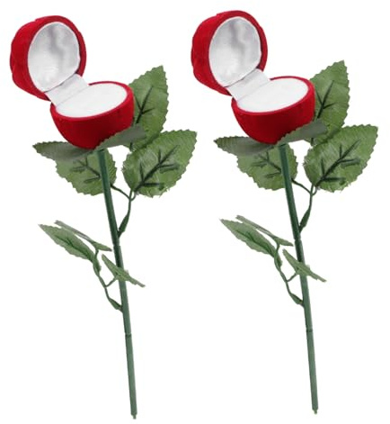 WRITWAA 2pièces Boîte à Anneaux Forme De Rose Rouge Support Élégant Pour Fiançailles Et Accessoire Romantique Pour De Bijoux De Saint-valentin