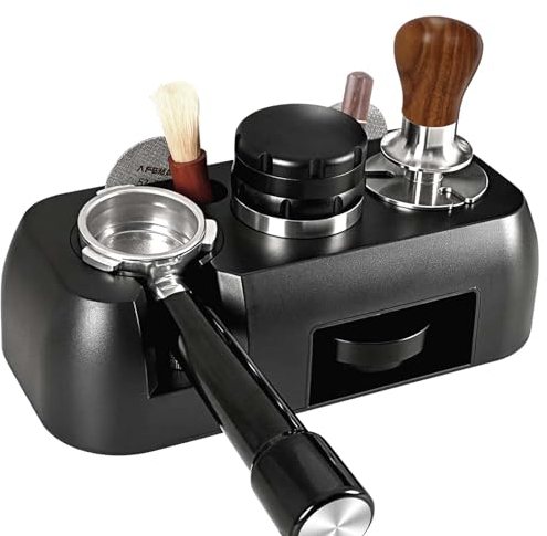 alouweekuky Tamper Station 51-58mm Universal Kit Cafe Barista Prensador de Cafe Station en ABS Soporte para Manipulación de Café para Portafiltros, Tamper y Distribuidor