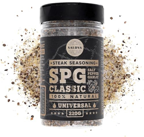 SPG Classic Steak Seasoning Blend - Premium Salt, Pepper & Garlic Seasoning - Crafted for Irresistible Steaks - Large Jar (220g)