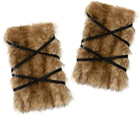 sy soul young Viking Fur Leg Warmers Furry Boot Cuffs Covers Toppers Cosplay Warrior Costume Accessory for Women Men(One Size,Brown)