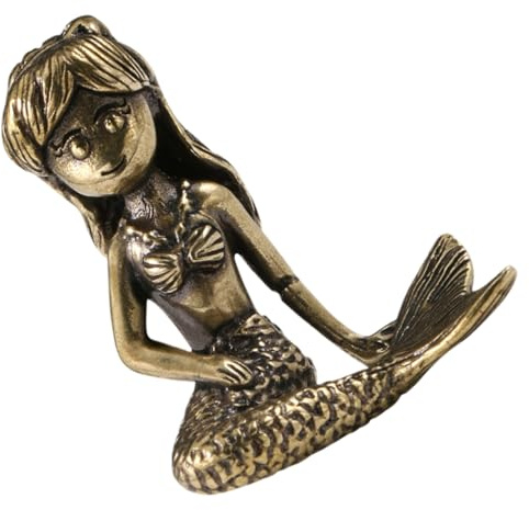 ANDRESLAD Messing Meerjungfrau Figur 4.30X3.50X3.00Cm Kleine Meerjungfrau-Dekoration Für Aquarium Schreibtisch Auto Garten Mit Glatter Oberfläche Und Stabiler Struktur