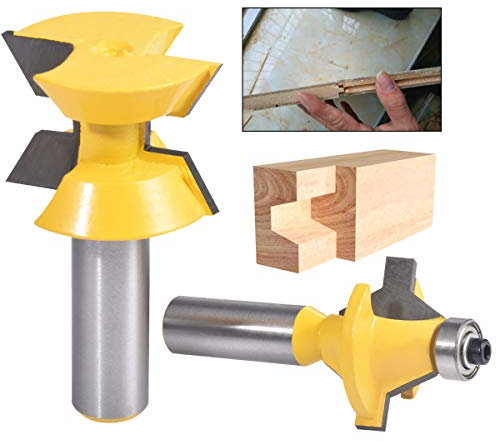 HOHXEN 2 Piezas 120 Grados Ranura Cincel Cortador Herramienta, 1/2 Pulgada Vástago Emparejado Lengüeta y Ranura Router Bit Set con Tapacantos, Juego de Fresas para Madera DIY