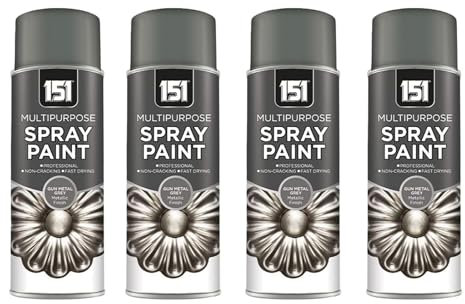 DIOXSTAR Gun Metal Grey Spray Paint, Metallic Finish, Fast Drying, Non-Cracking, DIY Spray Paint for Metal, Wood, Glass, Easy to Use, Multi-Purpose, 400ml (4 PCS)