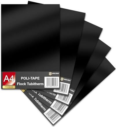 Tubitherm Textilfolie DIN A4 Format Flockfolie 21x29,7cm Plotterfolie für Plotter Stoff Kleidung T-Shirt Bekleidung Bügelfolie Flock Folie (26 Schwarz, 5er Set)