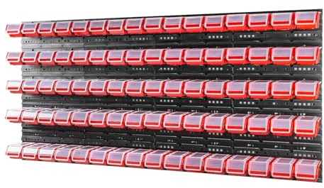 Sistema de almacenamiento de pared, 1585 x 775 mm, 80 unidades, cajas apilables, cajas apilables, cajas con tapa, placas de pared extrafuertes, estantería ampliable, estantería de taller, estantería
