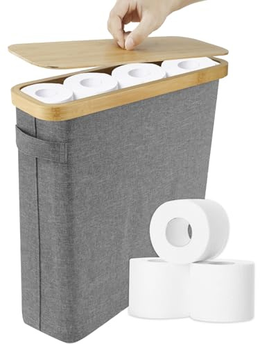 Toilettenpapier Aufbewahrung mit Deckel Vertikal Faltbar 45×41×15cm Klopapier Aufbewahrung mit Handhaben Klorollenaufbewahrung für Badezimmer Schlafzimmer Küche (Grau)