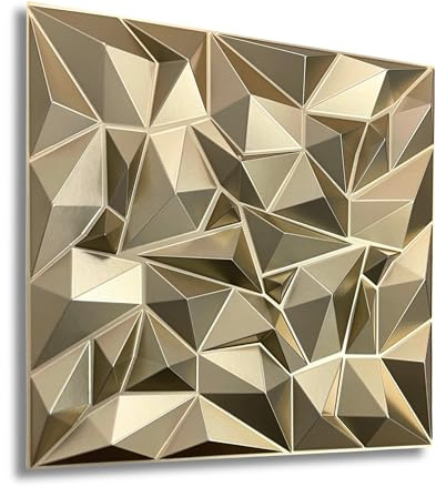 Eurodeco Lot de 12 panneaux muraux en plastique PVC, 3 m², aspect 3D, 50 x 50 cm, pour salle de jeu, plafond, or champagne D101