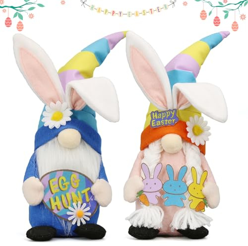 Lovinland Easter Decorations - Bunny Gnomes Decor for Home, Indoor, Tiered Tray, Office, Desk - Spring Rabbit Stuffed Centerpiece Table - Easter Basket Stuffers Essentials for Women - Gnome Gifts