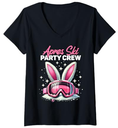 Damen Skihaserl Apres Ski Hase Skifahren Party Crew Skihäschen T-Shirt mit V-Ausschnitt